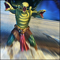 Gechancelte Szene aus Angiff der Schlangenkrieger in Grayskull mithilfe von Fotonachbearbeitungssoftware.